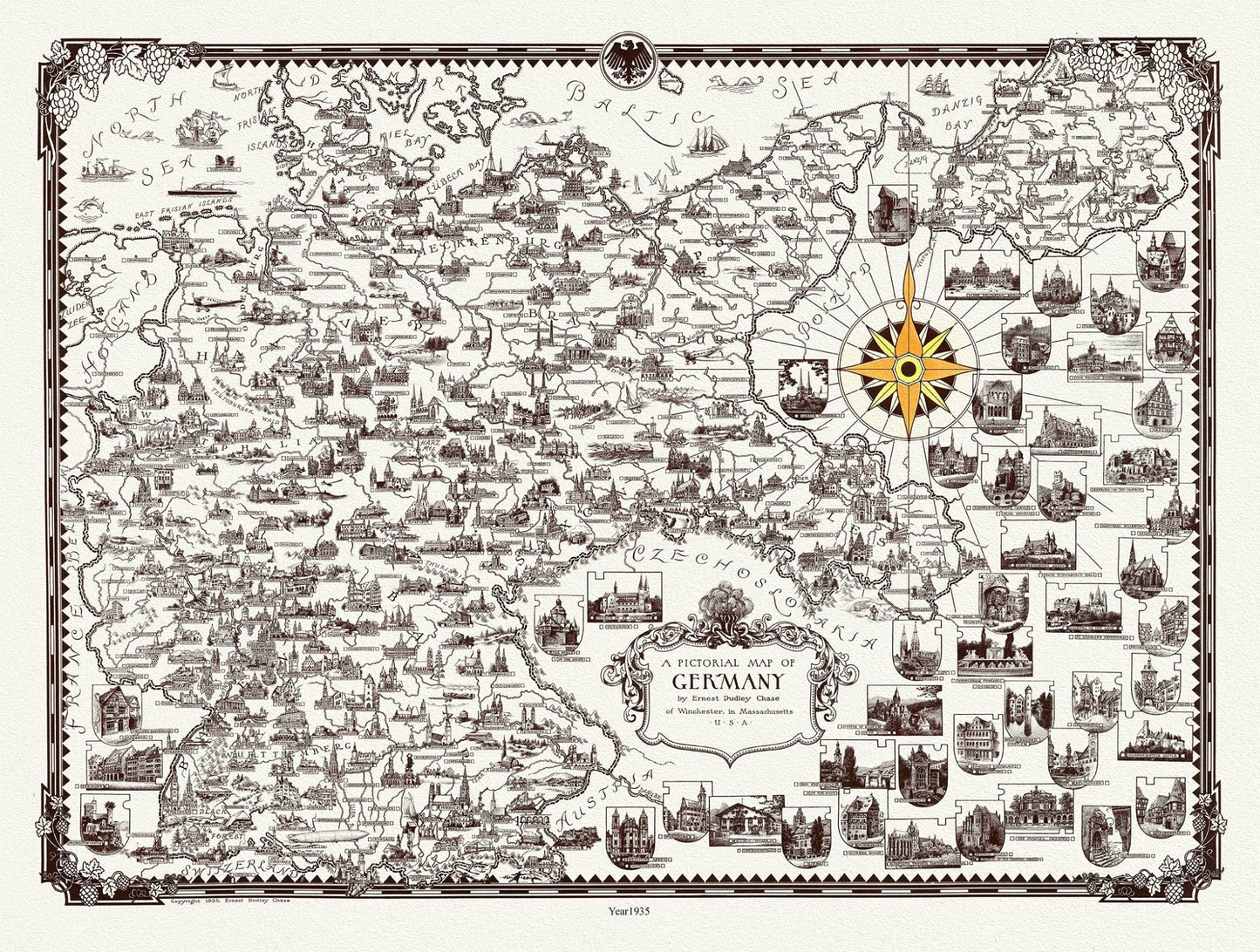 Europe: Germany: A Pictorial Map, 1935 - The Map Chest