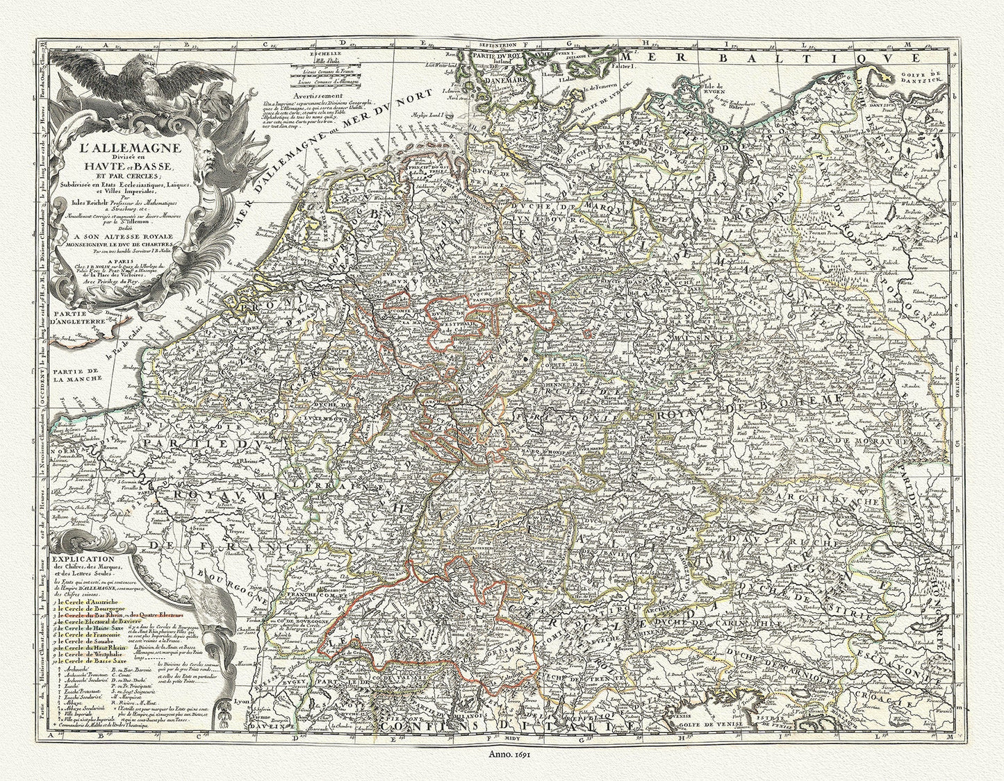 Europe: Germany: L'Allemagne divisée en Haute et Basse, et par Cercles, subdivisée en Etats Ecclesiastiques, Laïques, et Villes Imperiales,1693, Nolin et al. auths. - The Map Chest
