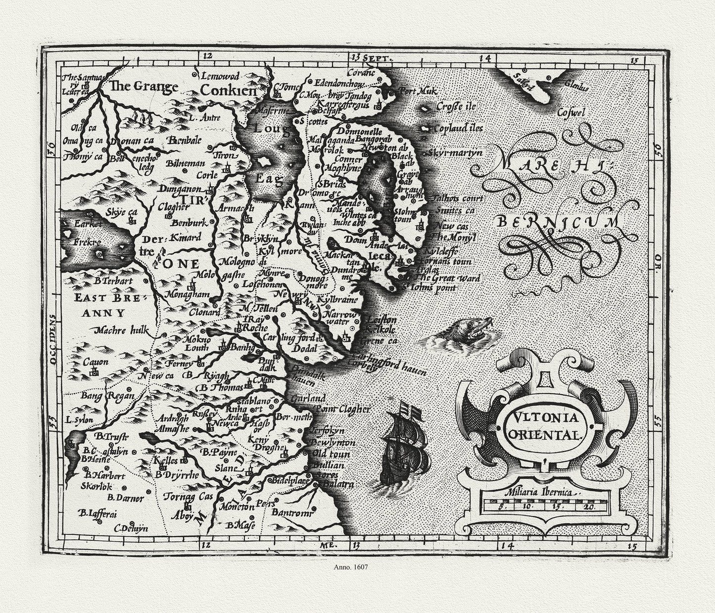 Europe: Ireland: Mercator et Hondius, Ultonia Oriental, 1607 - The Map Chest