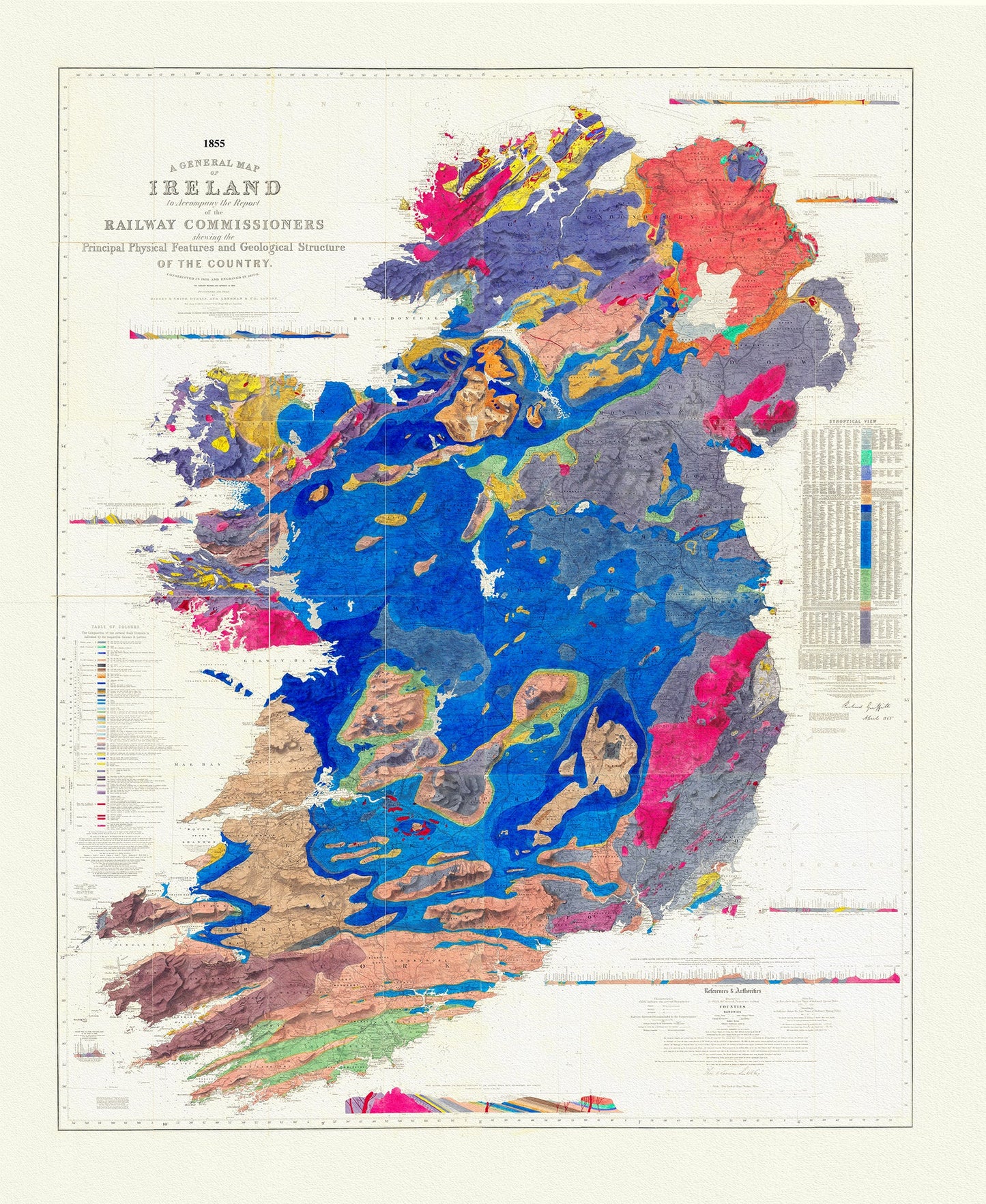 Europe: Ireland Railway Commision, A General Map Of Ireland, (Geologically coloured), 1855 - The Map Chest