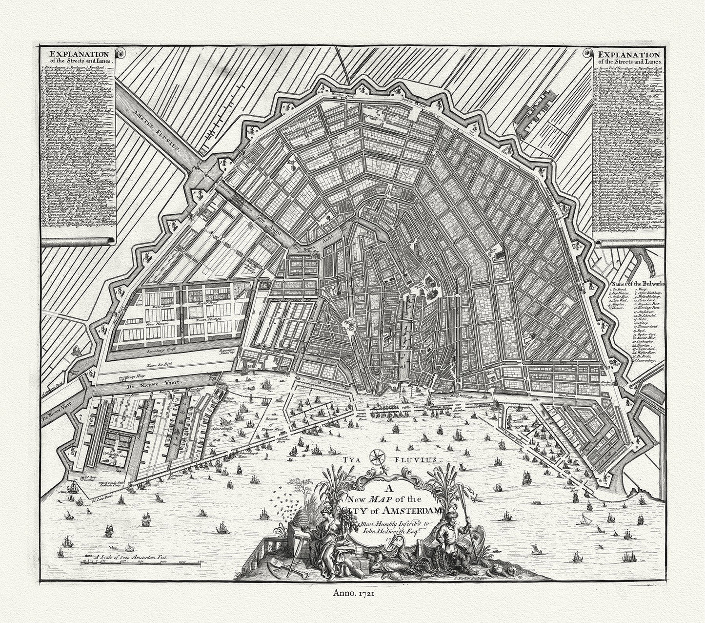 Europe: Low Countries: A Map of the City of Amsterdam, 1721, Senexauth. - The Map Chest