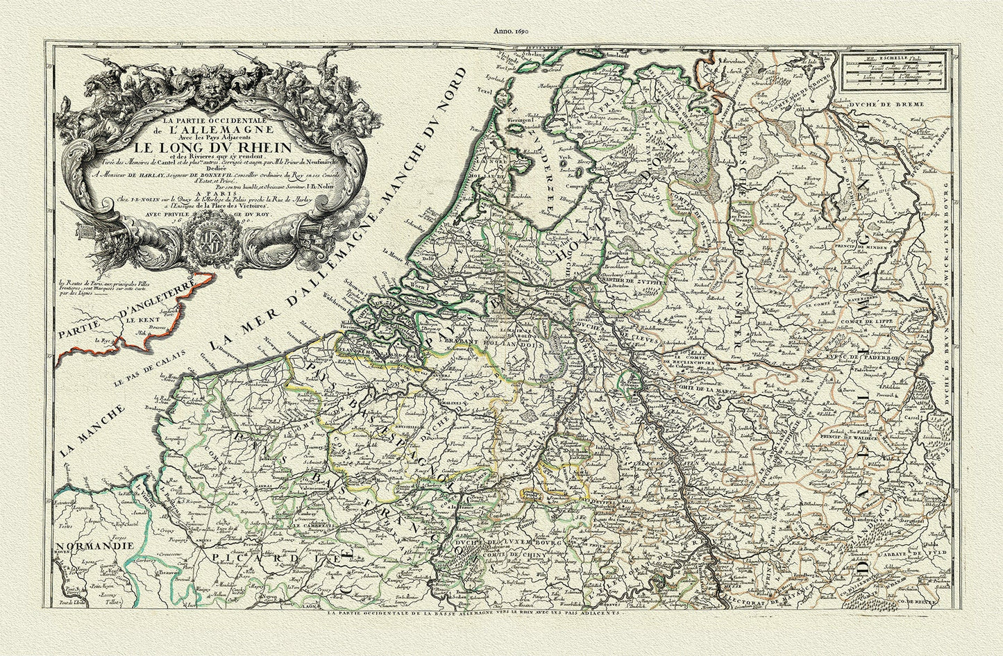 Europe: Low Countries: Germany: La Partie Occidentale de l'Allemagne avec les Pays Adjacents le Long du Rhein et des Rivieres quy s'y rendent, 1690, Nolin et al. auths. - The Map Chest