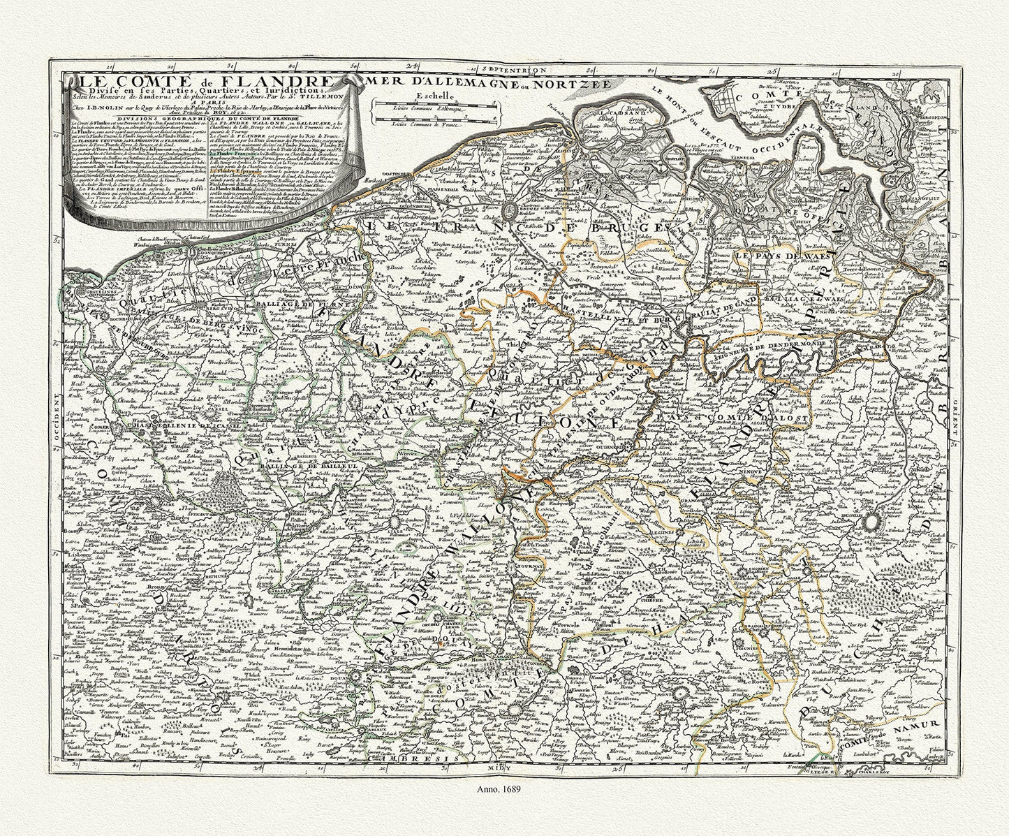 Europe: Low Countries: Le Comté de Flandre divisé en ses Parties, Quartiers, et Juridictions, 1689, Nolin auth. - The Map Chest