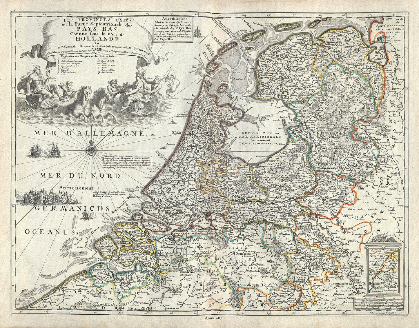 Europe: Low Countries: Les Provinces Unies ou la Partie Septentrionale des Pays Bas Connüe sous le nom de Hollande, Nolin et Coronelli auths., 1689 - The Map Chest