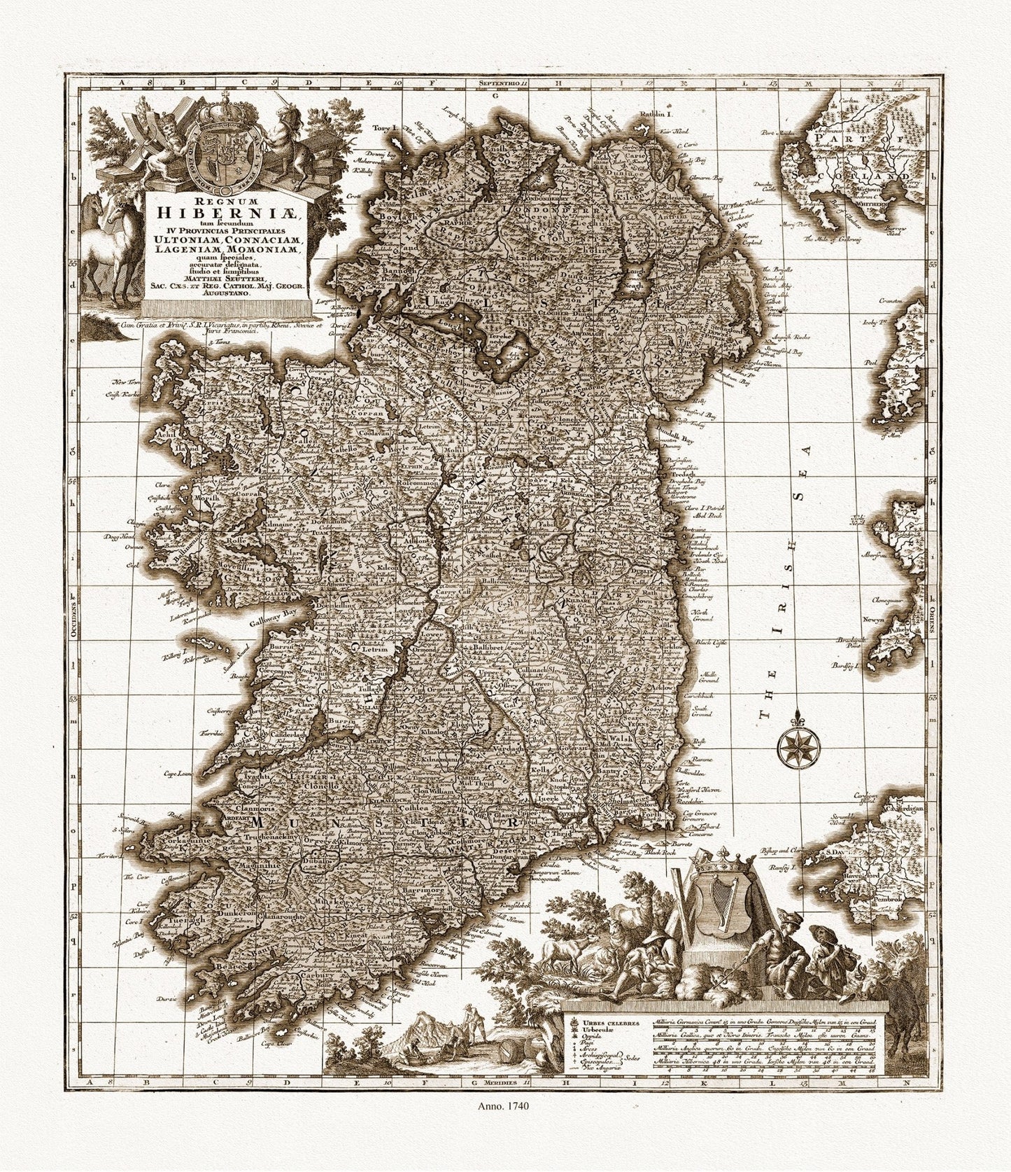 Europe: Mathias Seutter, Regnum Hiberniae, 1740 Ver. S - The Map Chest