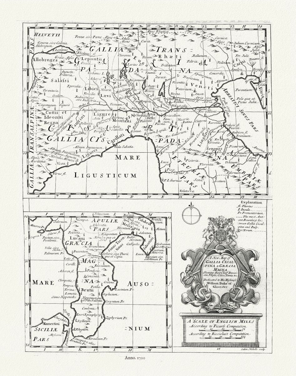 Europe: Mediterranean: Italy: Gallia Cisalpina & Graecia Magna, 1700, Wells auth. - The Map Chest