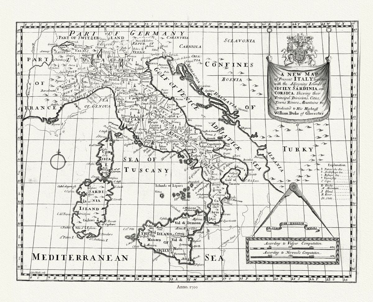Europe: Mediterranean: Italy: Italy, 1700, Wells auth. - The Map Chest