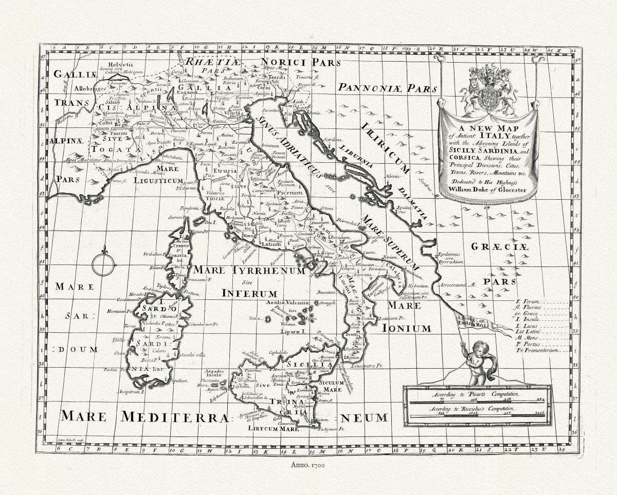 Europe: Mediterranean: Italy: Italy, Ancient, 1700, Wells auth. - The Map Chest