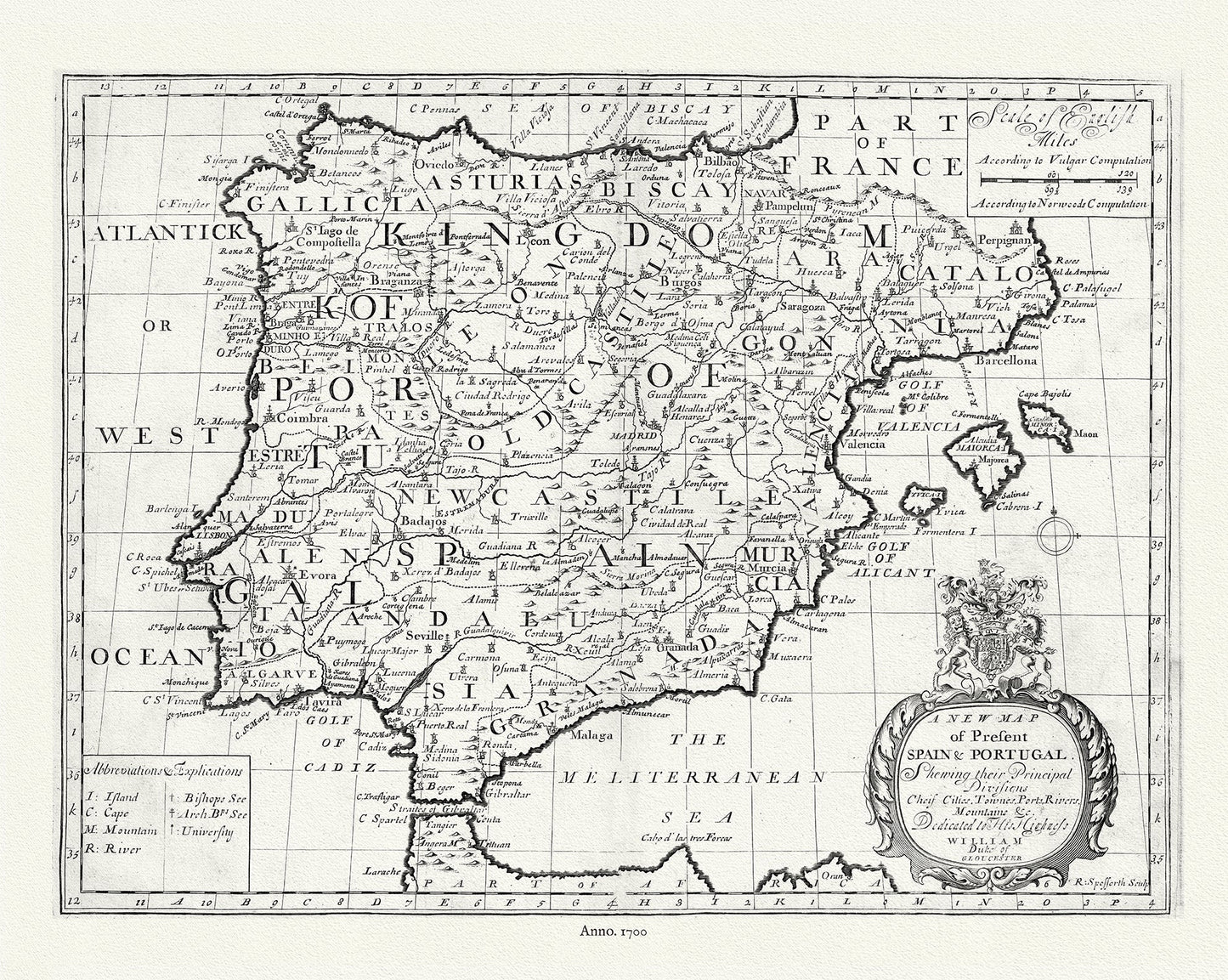 Europe: Spain & Portugal: 1700, Wells auth. - The Map Chest