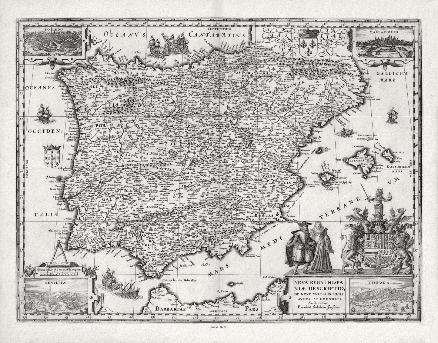 Europe: Spain & Portugal: Blaeu, Nova Regnia Hispaniae Descriptio, 1630 - The Map Chest