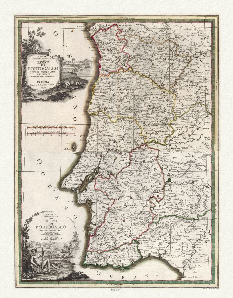 Europe: Spain & Portugal: La parte meridionale del Regno di Portogallo, La parte settentrionale del Regno di Portogallo, 1794, Cassini auth. - The Map Chest
