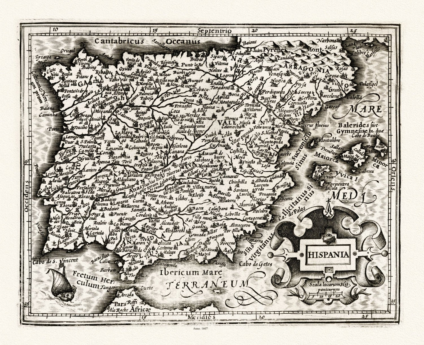 Europe: Spain & Portugal: Mercator et Hondius, Hispania, 1607 - The Map Chest