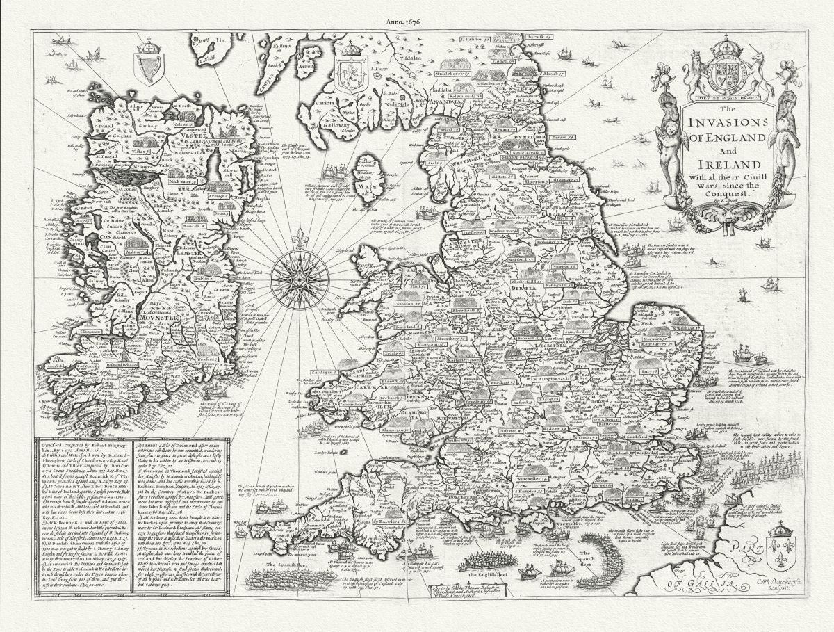 Europe: The Invasions of England and Ireland with al their Civil Wars Since the Conquest, 1676, Speed authore - The Map Chest