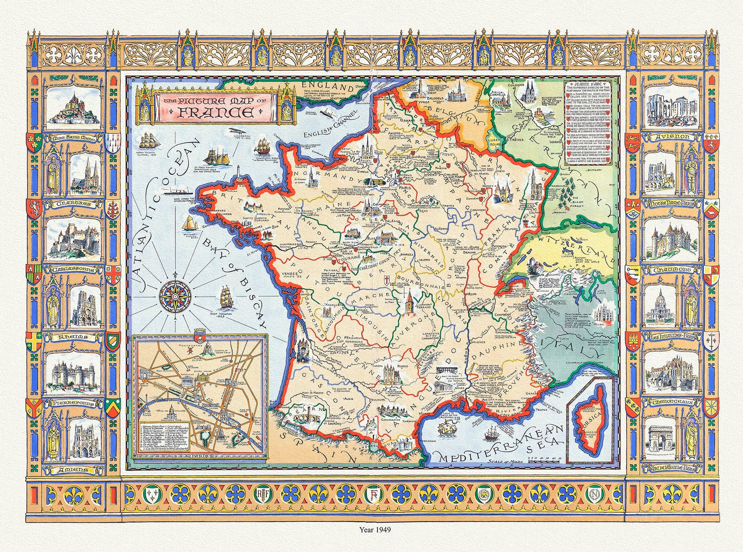 Europe: The Picture Map of France, 1949 - The Map Chest
