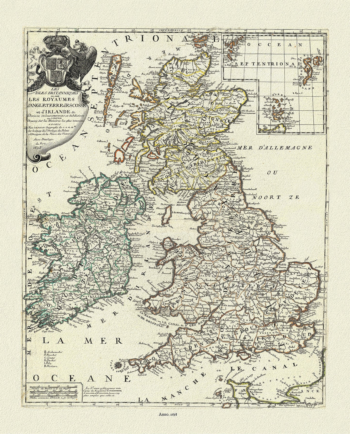 Europe: UK: Les Isles Britanniques ou sont les Royaumes d'Angleterre d'Escosse et d'Irlande &c.1698. Nolin et al. auths. - The Map Chest