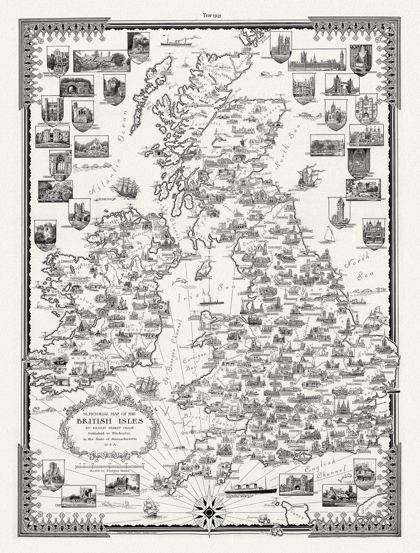 Europe: United Kingdom: A pictorial map of the British Isles,1935, Chase auth. - The Map Chest