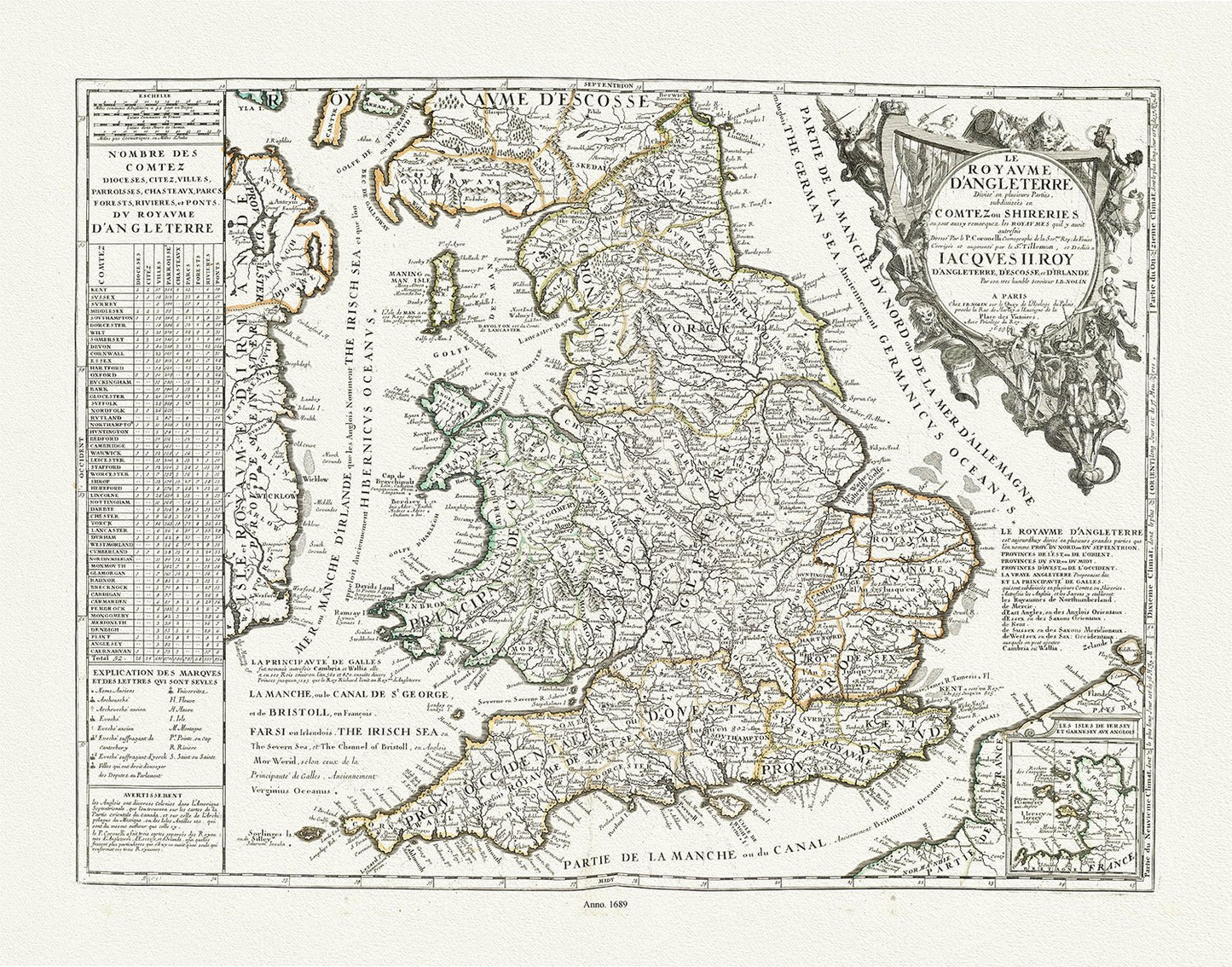 Europe: United Kingdom: England and Scotland: Le Royaume d'Angleterre divisé en plusieurs Parties, Nolin auth., 1689 - The Map Chest