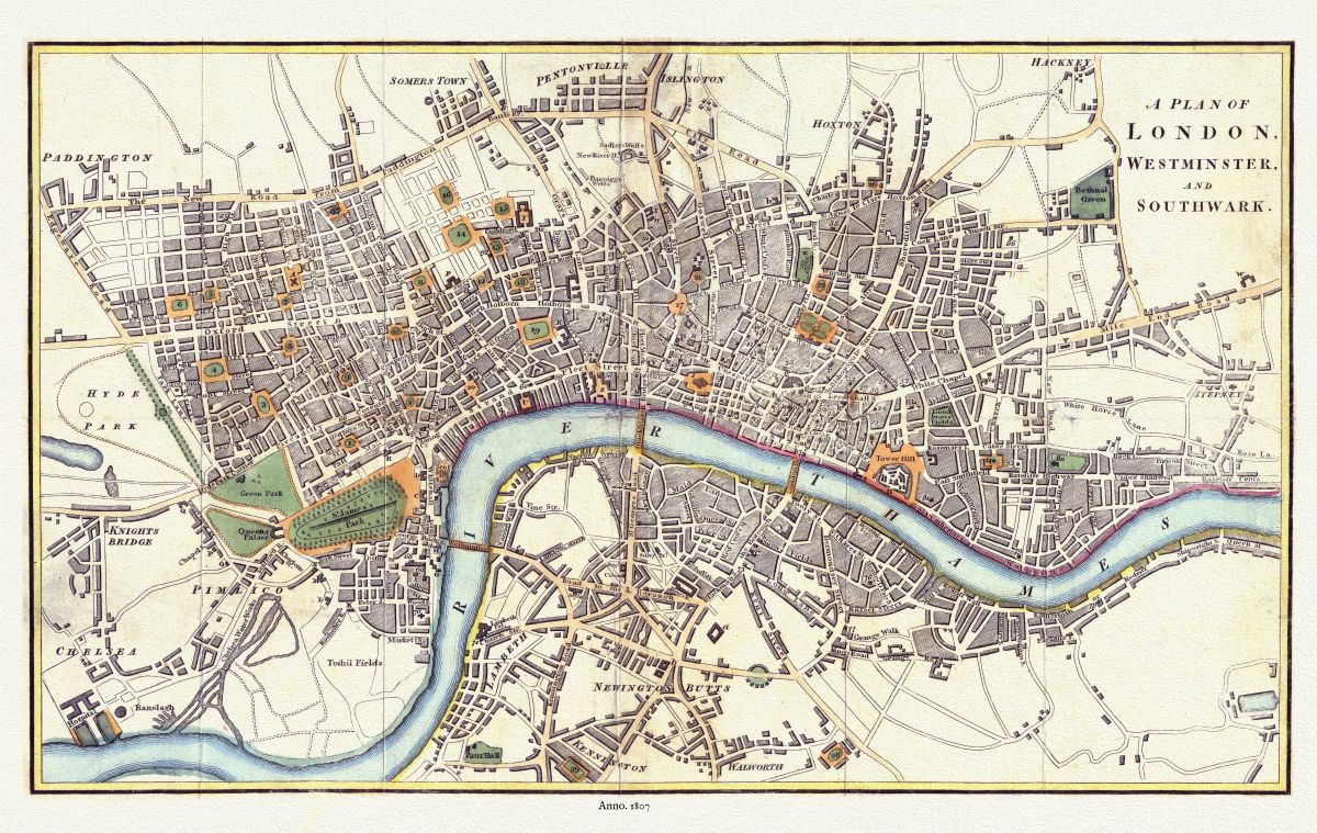 Europe: United Kingdom: England: City London: A Plan of London, Westminster, and Southwark, 1807 - The Map Chest