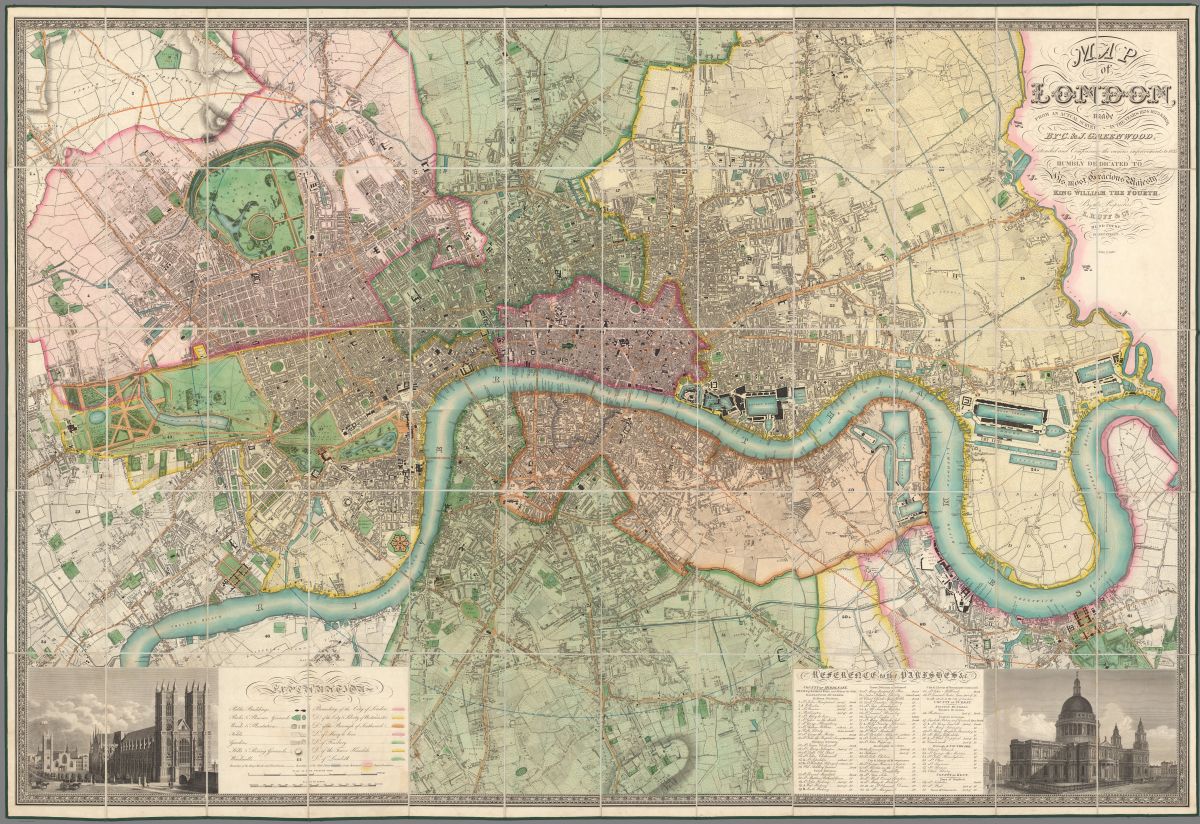 Europe: United Kingdom: England: City of London: 1827, Greenwood auth. 2 Versions - The Map Chest