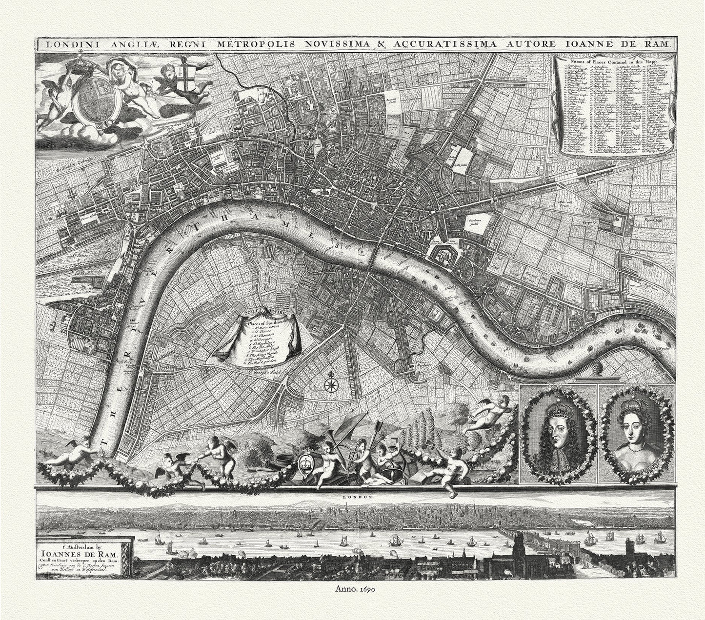 Europe: United Kingdom: England: City of London: London, Londini Angliæ regni metropolis novissima & accuratissima; autore Joanne de Ram,1690 - The Map Chest