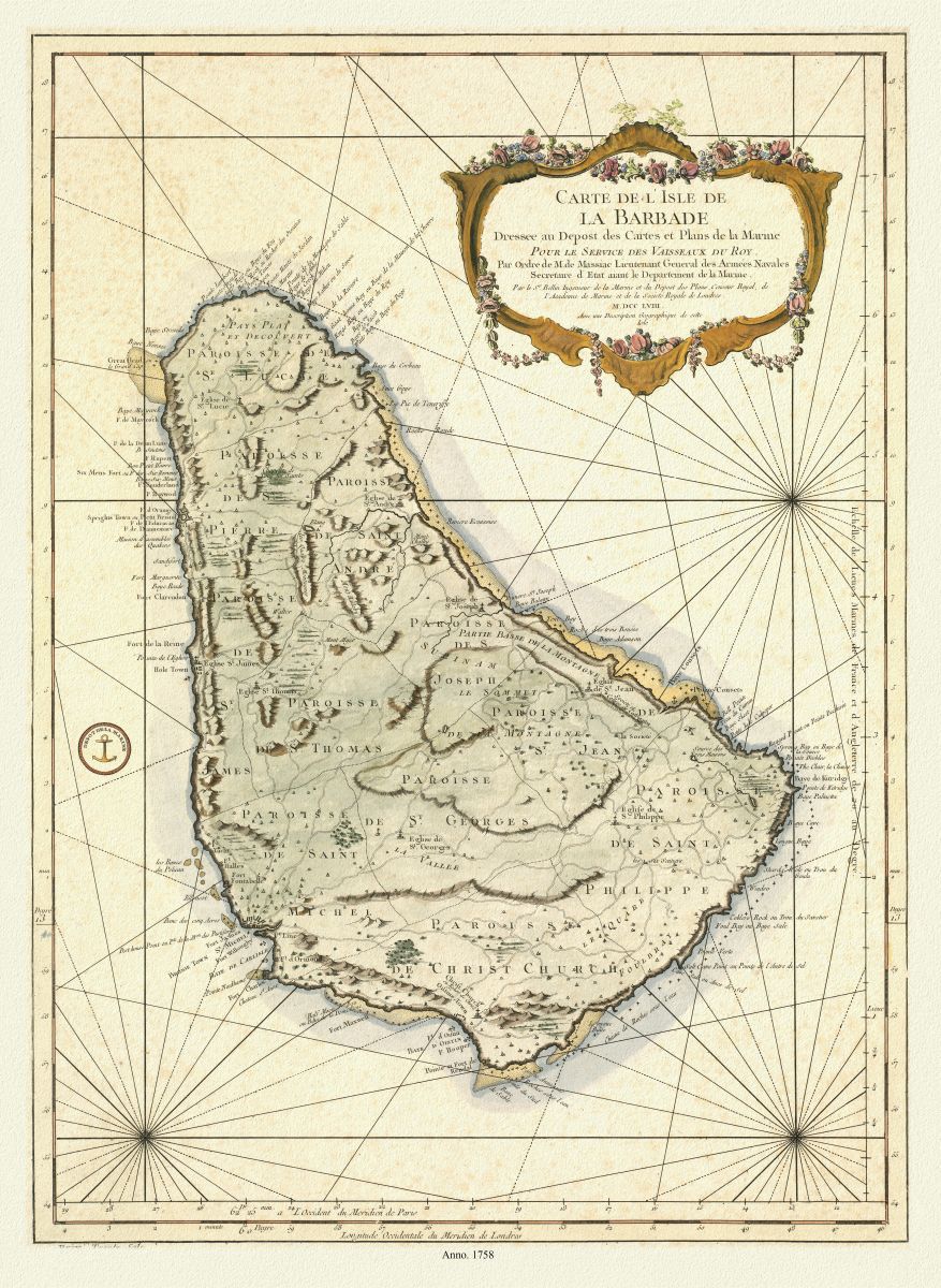 Middle Central America: Carte de l'Isle de La Barbade avec une description geographique de cette isle, 1758 - The Map Chest