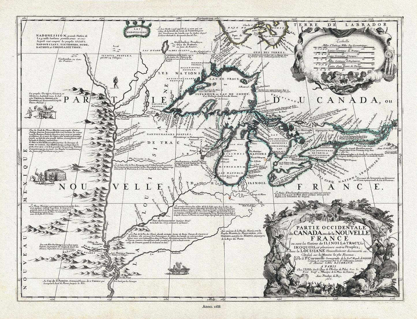 North America: Partie Occidentale du Canada ou de la Nouvelle France ou sont les Nations des Ilinois, de Tracy, les Iroquois, et plusieurs autres Peuples,1688 Nolin auth. - The Map Chest