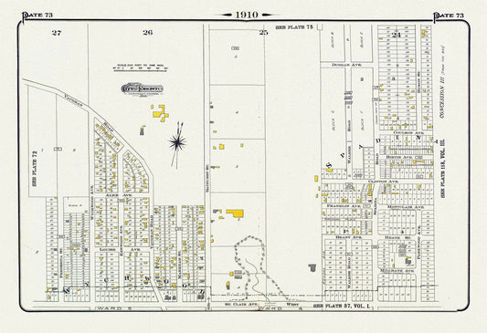 Plate 73, Toronto Uptown West, Wychwood North, 1910, map on heavy cotton canvas, 20 x 30" approx. - The Map Chest
