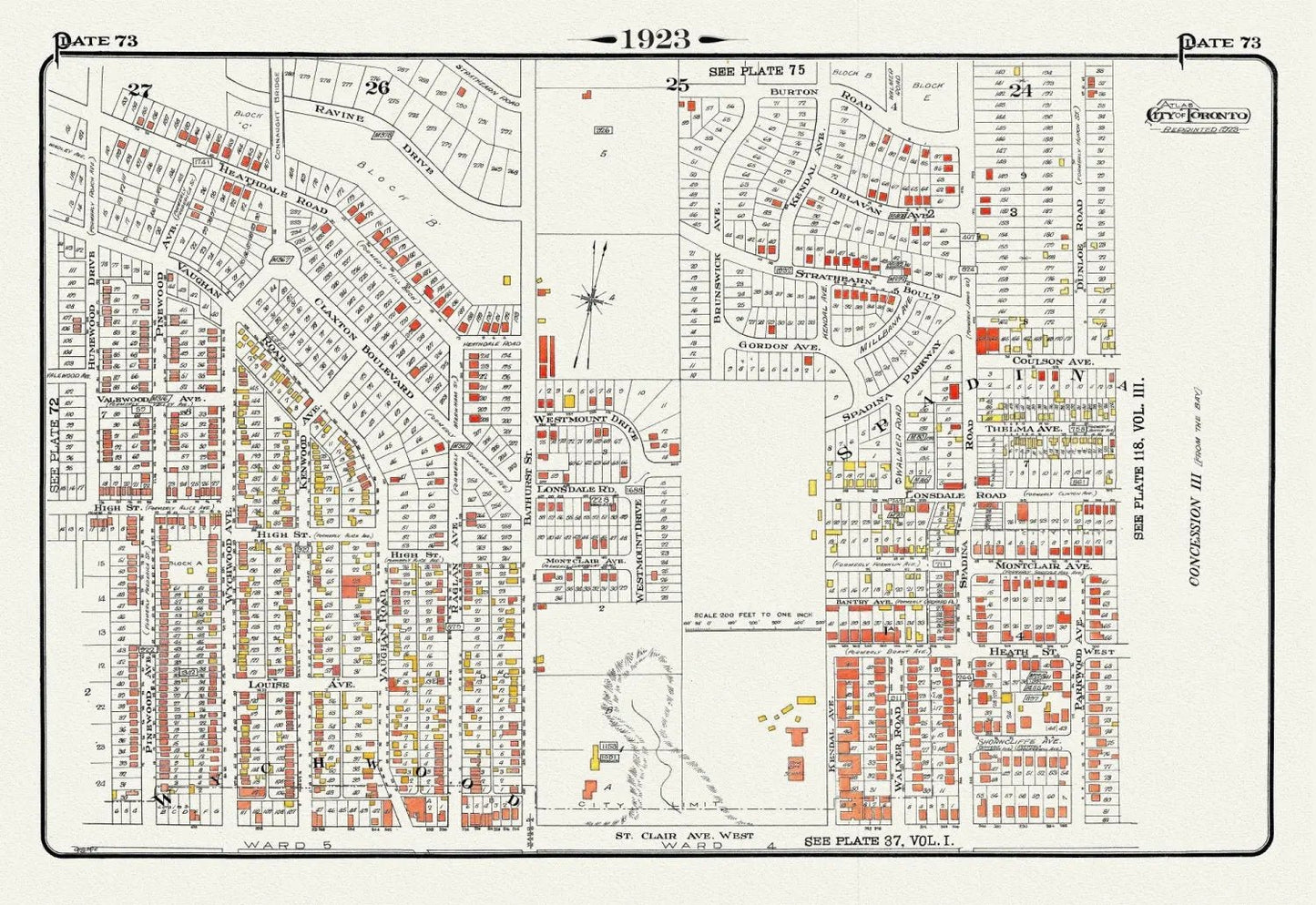 Plate 73, Toronto Uptown West, Wychwood North, 1923, Map on heavy cotton canvas, 18x27in. approx. - The Map Chest