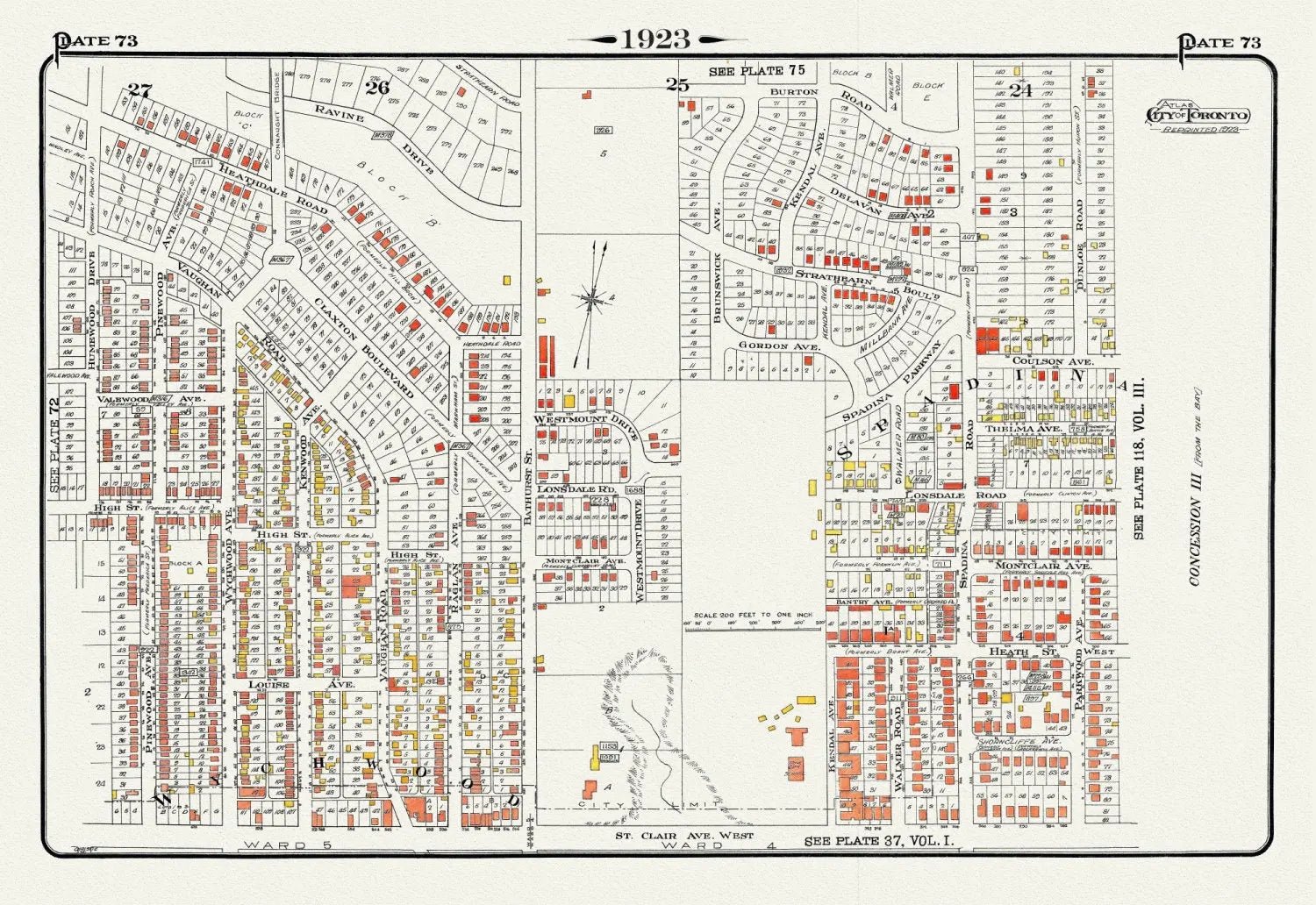 Plate 73, Toronto Uptown West, Wychwood North, 1923, Map on heavy cotton canvas, 18x27in. approx. - The Map Chest