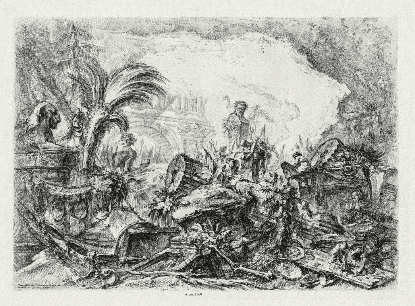 Roman Empire: Giovanni Battista Piranesi, Vedute di Roma, Groteschi, Ruins with a Statue of a Faun and a Fallen Column, c. 1760 - The Map Chest