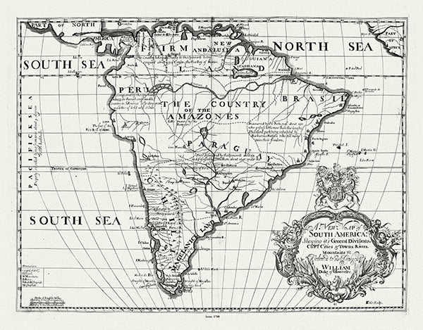 South America: A New Map of South America, Wells auth., 1700 - The Map Chest