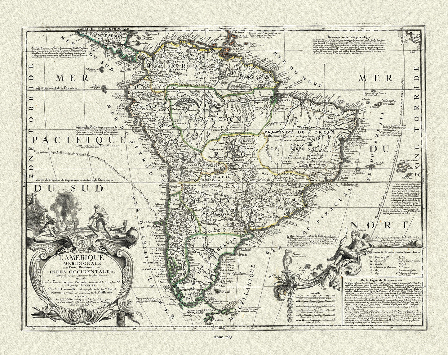 South America: L'Amerique Meridionale, ou la Partie Meridionale des Indes Occidentales, 1689, Nolin et al. auths. - The Map Chest