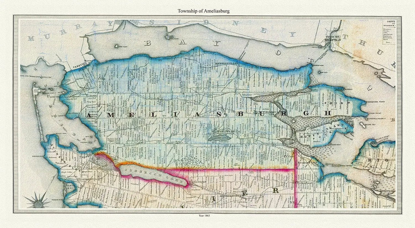 Township of Ameliasburg in Prince Edward County, Tremaine auth., 1863, map on heavy cotton canvas, 45 x 65 cm, 18 x 24" approx. - The Map Chest