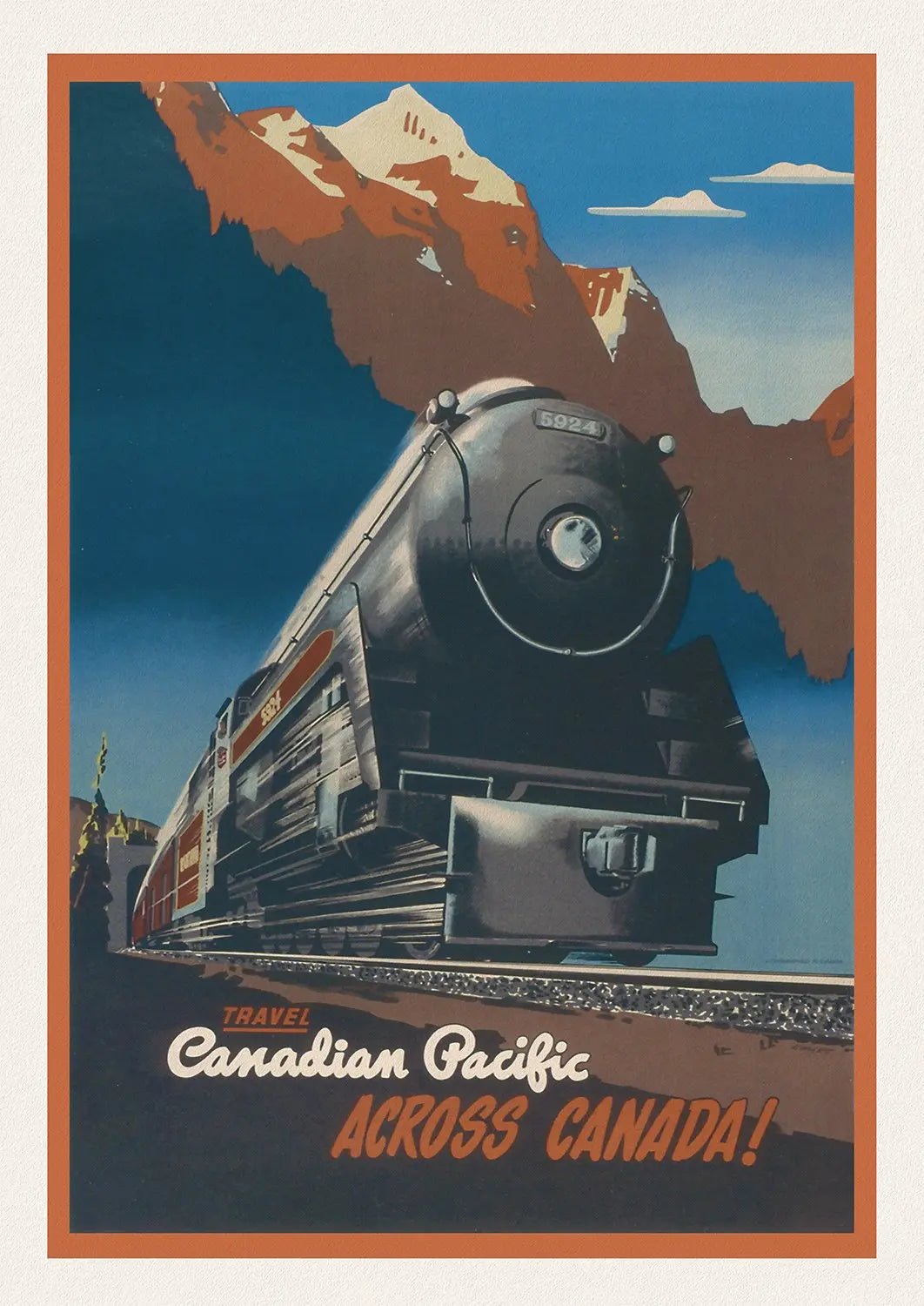 Travel Canadian Pacific Across Canada! 1947, travel poster on heavy cotton canvas, 45 x 65 cm, 18 x 24" approx. - The Map Chest