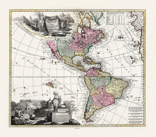 Visscher, Americae tam Septentrionalis Quam Meridionalis in Mappa Geographica Deliniatio, 1740 Ver. I, map , 50 x 70 cm, 20 x 25" approx. - The Map Chest