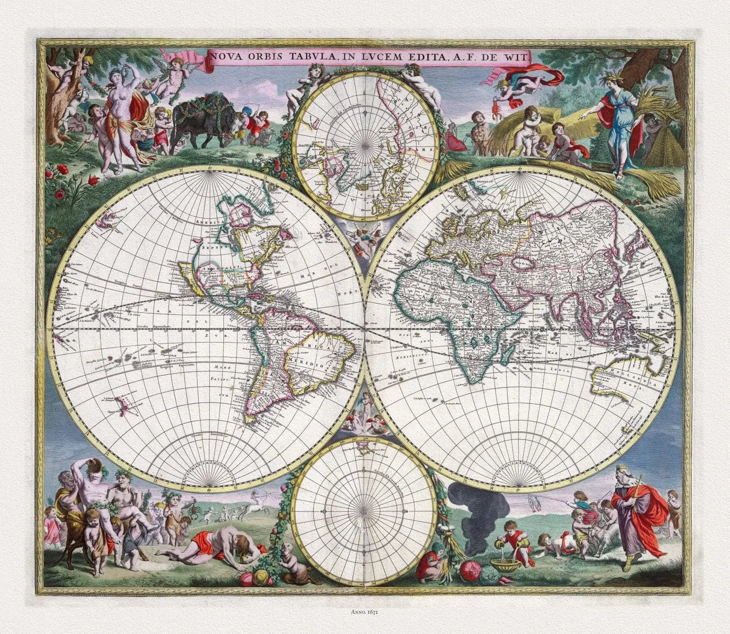 Wit, Nova Orbis Tabula, in Lucem Edita,1682, Map on heavy cotton canvas, 22x27in. approx. - The Map Chest