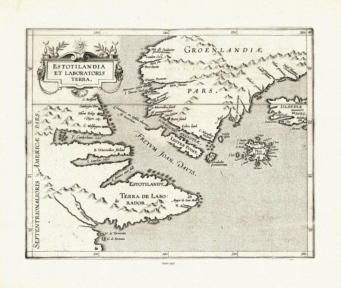 Wytfliet et Magini, Estotilandia et Laboratoris terra, 1597 ver. II - The Map Chest
