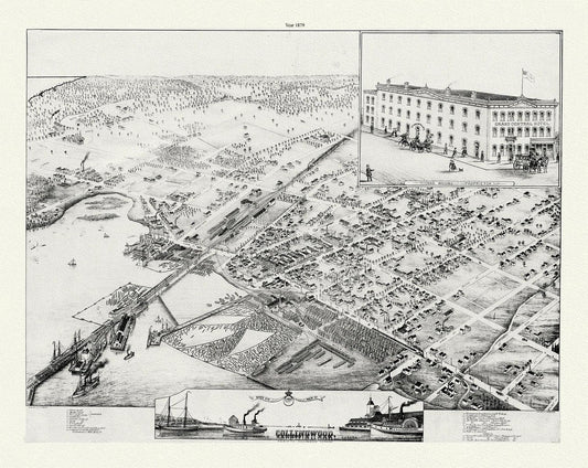 A Bird's eye view of Collingwood, Ontario, Brosius auth., 1879, map on durable cotton canvas, 50 x 70 cm or 20x25" approx. - The Map Chest