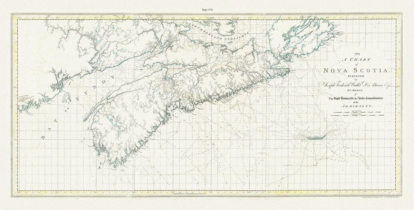 A chart of Nova Scotia, 1775, Des Barres auth., map on durable cotton canvas, 50 x 90 cm, 20 x 30" approx. - The Map Chest