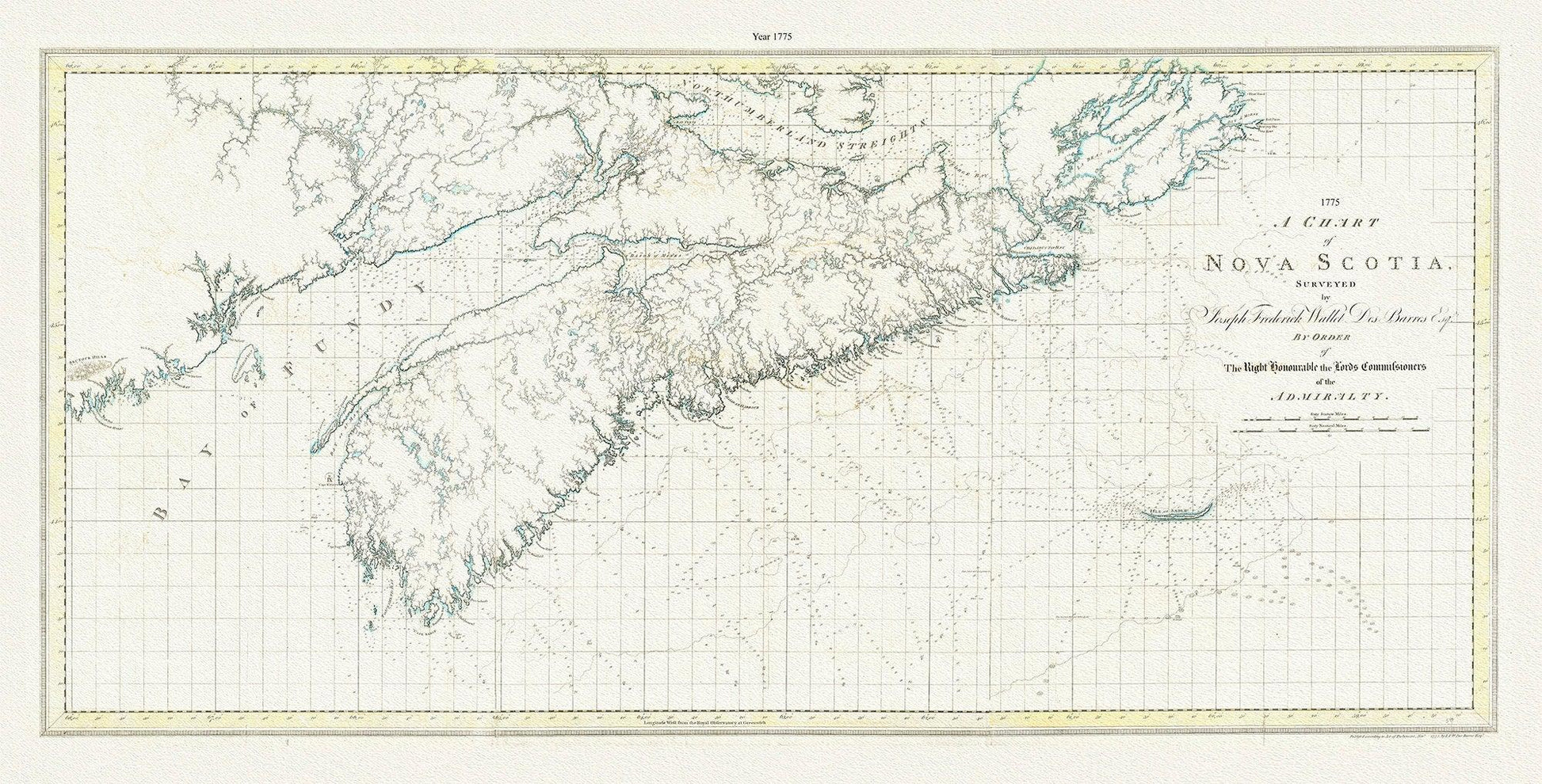 A chart of Nova Scotia, 1775, Des Barres auth., map on durable cotton canvas, 50 x 90 cm, 20 x 30" approx. - The Map Chest