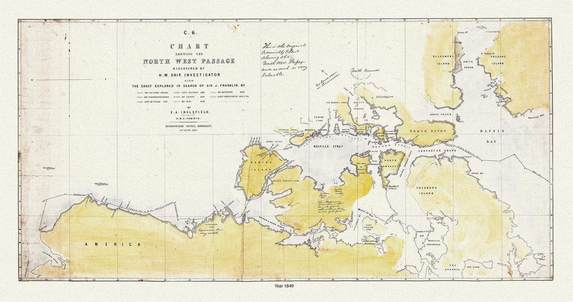 A Chart Shewing the North West Passage discovered by H.M. Ship Investigator the coast explored in search of Franklin, 1848 & 41 Ver. II - The Map Chest