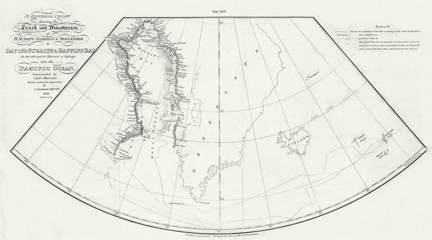 A General Chart Shewing the Track and Discoveries of H.M. Ships Isabella & Alexander to Davis's Straits and Baffin's Bay.Ross.1819 - The Map Chest