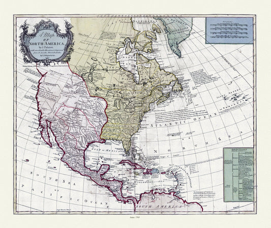 A map of North America, 1765, on heavy cotton canvas, 22x27" approx. - The Map Chest