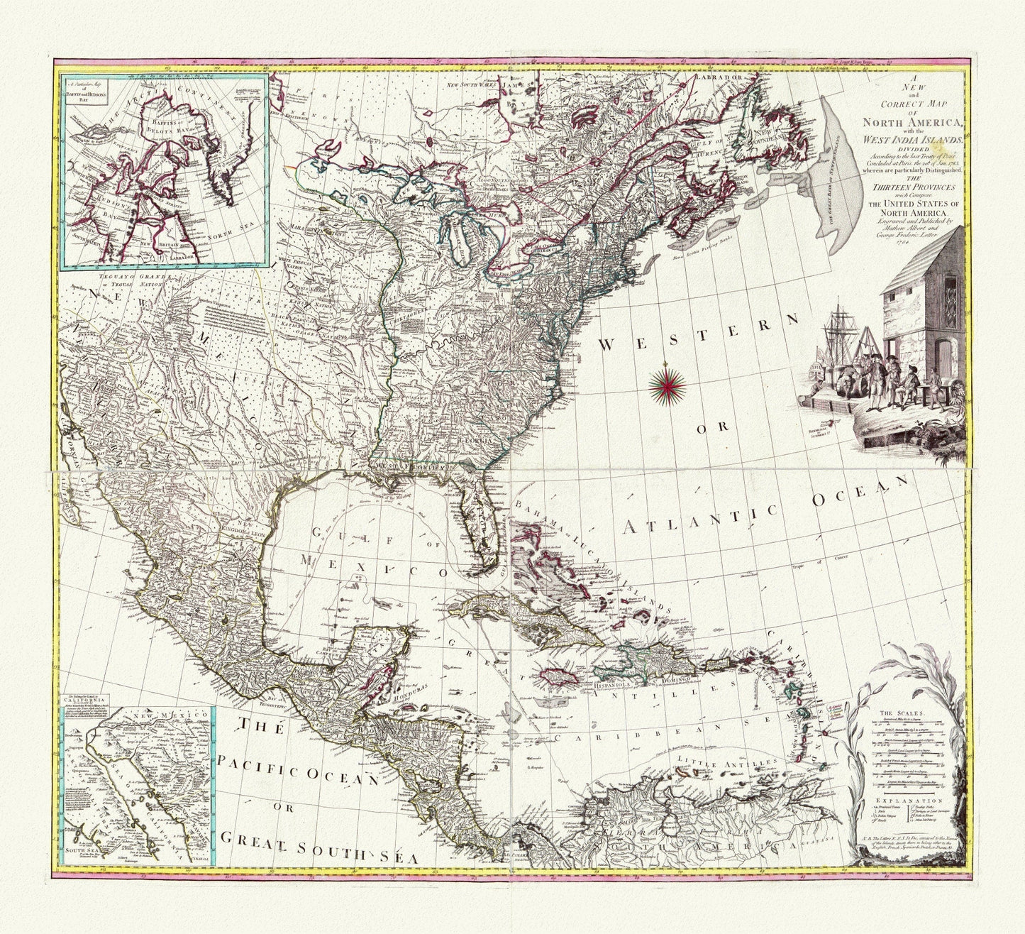 A map of North America with the West India Islands, Divided according to the Treaty of Peace, concluded at Paris Jan., 1783,canvas 22x27" - The Map Chest