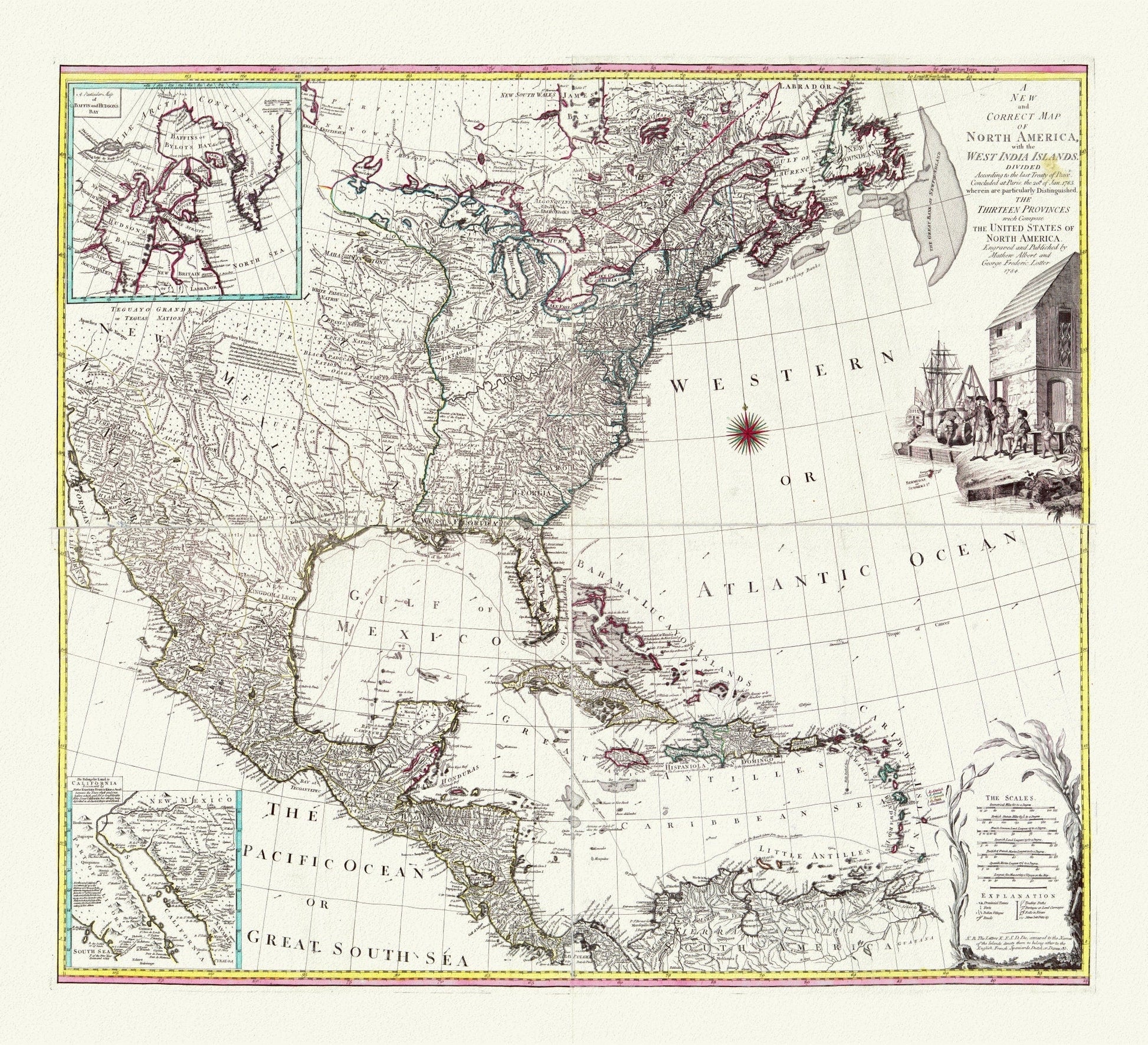 A map of North America with the West India Islands, Divided according to the Treaty of Peace, concluded at Paris Jan., 1783,canvas 22x27" - The Map Chest