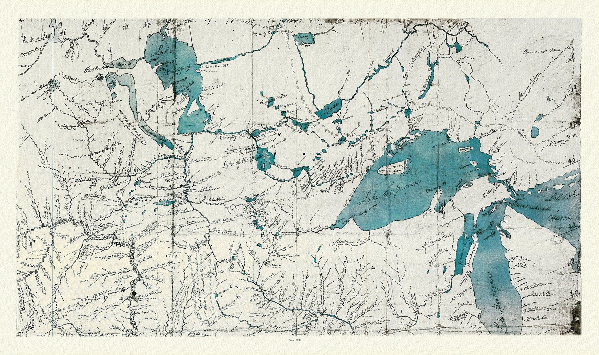 A map of part of the continent of North America, to the Pacific and between latitude 35 and 52 North, 1830, map on canvas, 22x27" - The Map Chest
