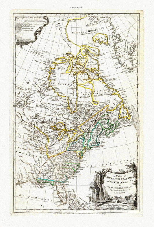 A Map of The British Empire in North America, 1776, on heavy cotton canvas, 22x27" approx. - The Map Chest