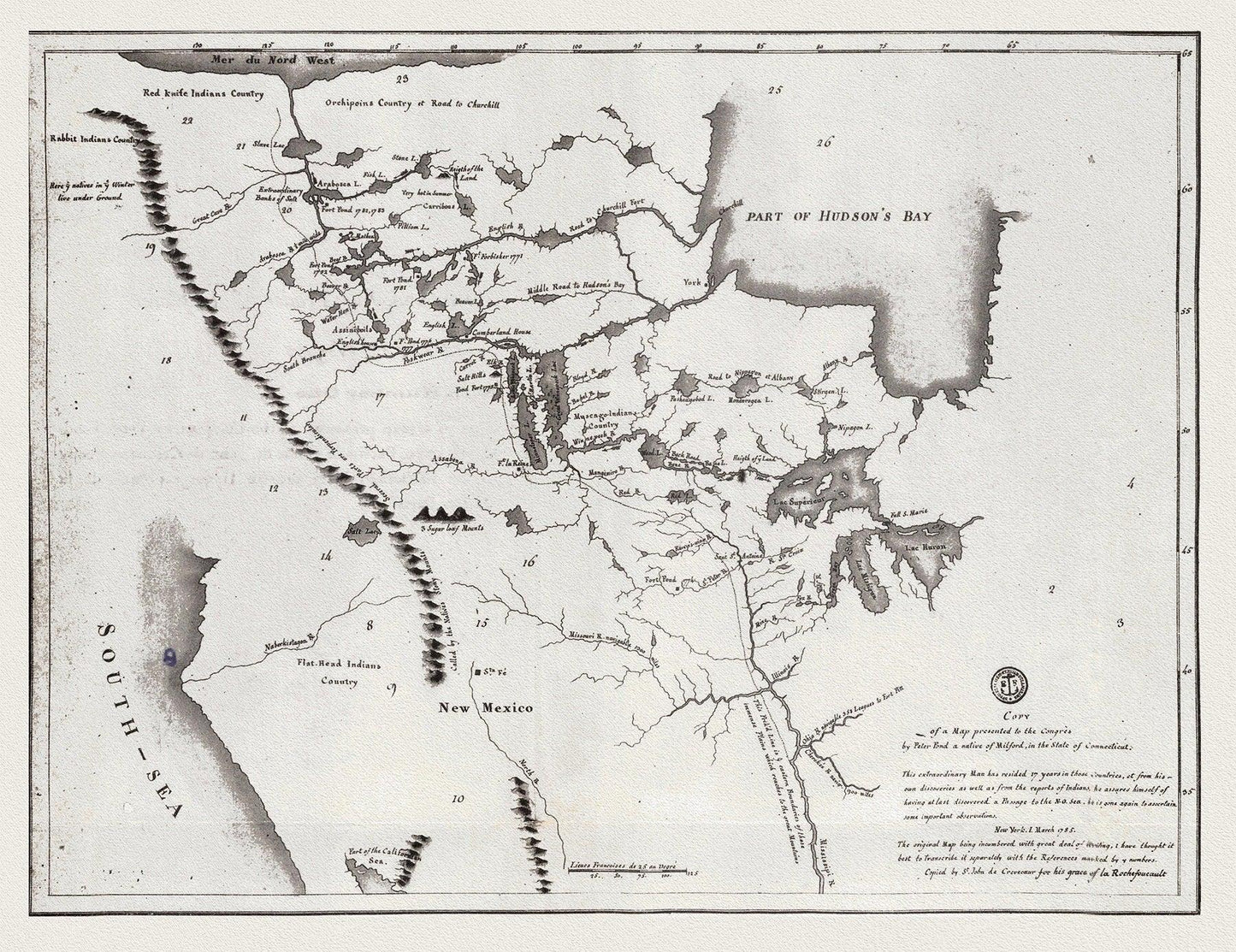 A map shewing the communication of the lakes and the rivers between Lake Superior and Slave Lake in North America, 1785 on canvas, 22x27" - The Map Chest