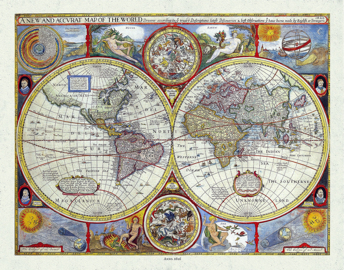 A New and Accurate Map of the World, 1626, Speed auth., map on durable cotton canvas, 50 x 70 cm, 20 x 25" approx. - The Map Chest