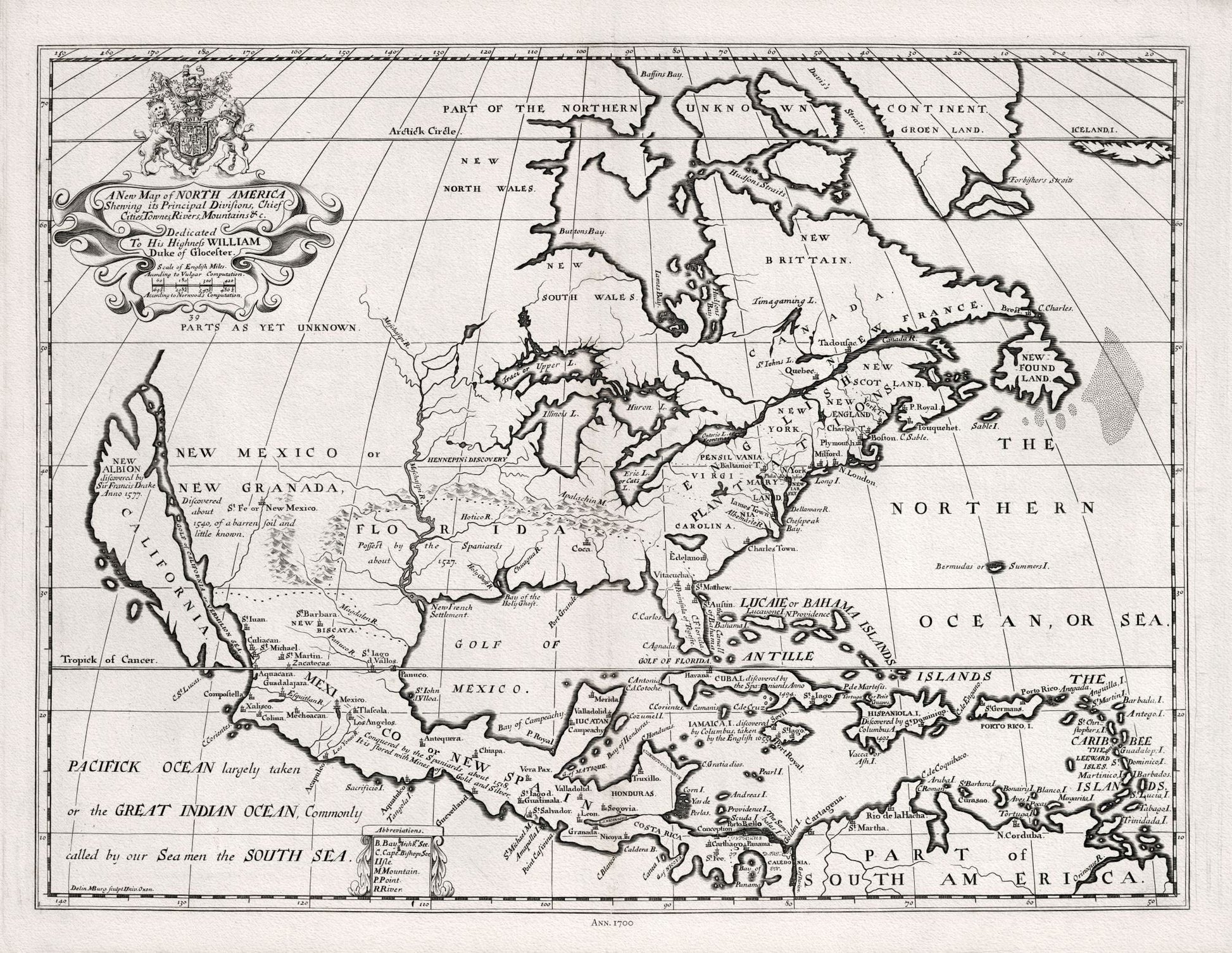 A New Map of North America, 1700, Wells auth., map on durable cotton canvas, 50 x 70 cm, 20 x 25" approx. - The Map Chest